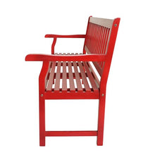 JONATHAN Y Laurel 59" Slatted 3-Seat Acacia Wood Outdoor Bench, Red