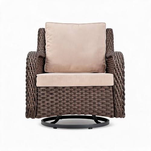 Festisoul 3-Piece Patio Swivel Glider Set – Wicker, Thick Cushions, Glass Table