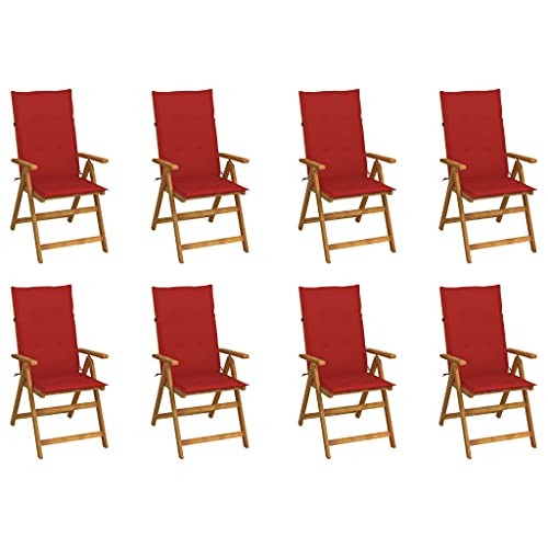 FMPGJLYH 8-Piece Garden Chair Set Solid Acacia Wood Foldable Outdoor Patio Seating for Backyard Deck Dining Terrace