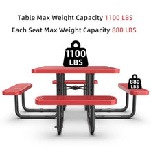 Hassyee Picnic Table with Umbrella Hole and Built-in Benches for Park, Garden, Poolside, Outdoor Patio Camping Table and Bench Set with Mesh Design for Backyard, Lawn, Deck (Red Square Table)