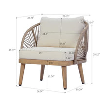 Christopher Knight Home Lydia Set of 2 Boho Patio Furniture Acacia Wood Club Chairs, Outdoor Lounge Chairs, Modern Tub Accent Chairs/Arm Chairs with Rope Woven and Removable Cushions, Natural+Beige