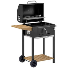 Portable Charcoal Grill with Foldable Side Table and Storage Shelf, Compact BBQ Grill with Wheels and Thermometer, Outdoor Cooking Grill for Backyard Patio Camping Tailgating (Black1)