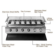 6 Burner BBQ Grill Stainless Steel Outdoor Roaster Stove Camping Courtyard Party Kebab Meat Glass Cover
