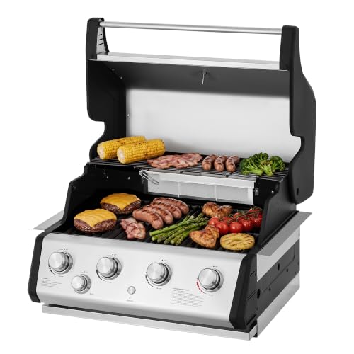 GM4101 4-Burner Built-In Gas Barbecue Grill Head Silver & Black