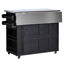 Merax Kitchen Island with Storage and Drop Leaf, Rolling Grill Cart with Stainless Steel Top, Drawers and Side Spice Rack,Outdoor Storage Cabinet for BBQ, Bar Patio Kitchen Island, Black