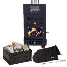 SweatTent High-Output Wood Burning Sauna Stove Kit – Includes Rock Basket, Heat-Resistant Gloves & Fire Poker – Portable Stainless Steel Heater for Outdoor Tents – Fast Heating & Professional-Grade