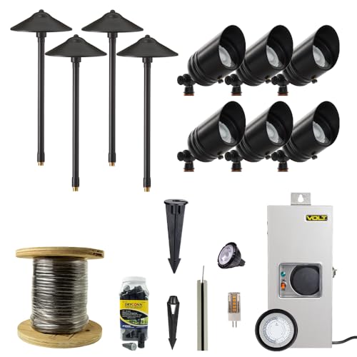 VOLT 12V LED Landscape Lighting Kit (6 Spotlights, 4 Path Lights), Black