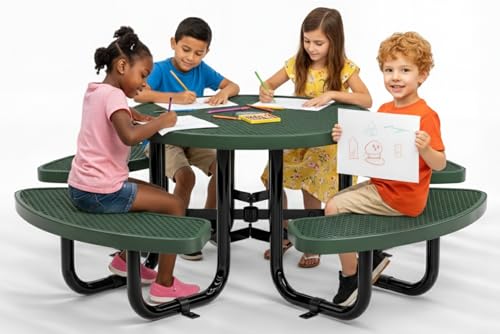 OUTTANS Commercial Metal Picnic Table (Green, 38in, Kids, Expanded Steel)