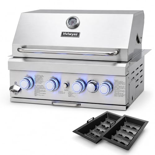 Hvlwyaz Built In Gas Grill, 28-Inch 4-Burner Propane & Charcoal Combo