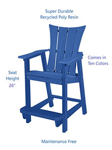 Phat Tommy Adirondack Bar Set - Outdoor Bar Set - Tall Bistro Table and Chairs, Set of 2 - Poly Furniture, High Top Seating for Decks and Balconies - HDPE Outdoor Furniture, Blue