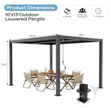 Sumshadow 10x13 Outdoor Louvered Pergola with Adjustable Roof Black