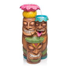 Alpine Corporation - 3-Tiered Colorful Tiki Head Water Fountain, Indoor/Outdoor Tropical Waterfall with LED Lights, for Garden, Patio, Yard, 35" H