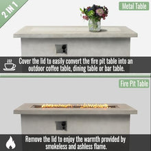 61 Inch Propane Gas Fire Pit Table, 60000 BTU Rectangular Concrete Patio Fireplace with Lid, Hidden Tank Holder, Side Storage, Electronic Ignition, Outdoor Heating Table for Backyard