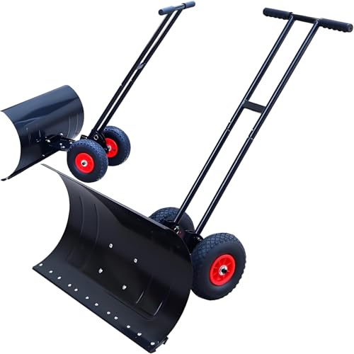 Eoweiot Metal Snow Shovel, 7-Angle Adjustment ＆ 5 Height Settings,13.5kg Durable Frame for Clear Snow, Sand, Wood Chips Driveways Areas