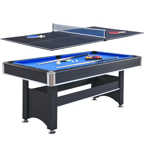 Wanttii Pool Table with Table Tennis Top, Modern Billiards Table (Blue)