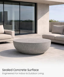 eldimer no.102 GFRC Concrete Coffee Table 35.4” - Handcrafted Round Modern Architectural Table, Weather Resistant, Indoor & Outdoor, 105 lbs Solid Cement Construction for Patio or Living Room