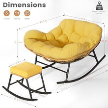 Easyego 2-Piece Oversized Papasan Rocking Chair with Ottoman for Indoor Outdoor Use, Comfortable Wicker Rocker for Deck, Balcony, Poolside, Lawn, Bedroom, Living Room, Light Yellow