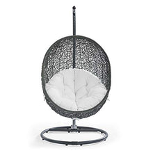 Modway Hide Wicker Rattan Outdoor Patio Porch Lounge Egg Swing Chair Set with Stand in Gray White