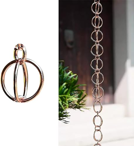 YUSIWOAL Rain Chain Replacement Gutter Downpipe, Copper Rain Chain/Splitter/Chain Ring, Outdoor Hanging Rain Bell(Style2,240cm (8ft))