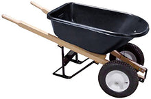 Bon Tool 28 705 Premium Contractor Grade Poly-Tray Double Wheel Wheelbarrow with Wood Handle and Flat Free Tire, 5-3/4 Cubic Feet
