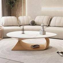 DINBOZ26X Living Room Table Modern Minimalist Round Coffee Table Set Solid Wood and Stone Top, Space-Saving Design for Small Living Rooms Outdoor Side Table