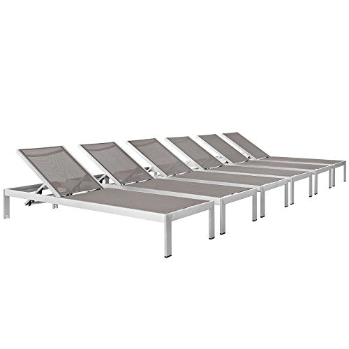 Modway Shore Aluminum Textilene Mesh Outdoor Patio Chaise Lounge Chairs Grey