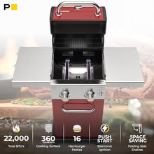 Permasteel 2-Burner Propane Gas Grill, BBQ Grill with Foldable Side Tables & Tool Hooks, Perfect for Outdoor Cooking, Patio & Garden, Red