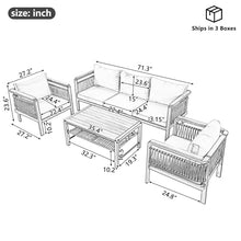 VilroCaz 4 Pieces Outdoor Sectional Sofa Set, All-Weather Patio Seating Group Cnversation Set with Cushions and Coffee Table for Patios Gardens Balcony, Sturdy Steel Frame (Grey+Metal & Wood)