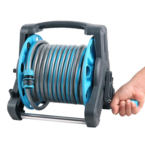 Etsuosy Garden Hose Reel Cart with Crank Handle, PVC Hose and Copper Sprinkler Head, Portable Storage Winding Reel for Outdoor Watering