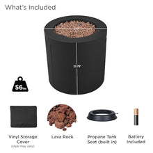 Real Flame Aegean 24" Round Propane Gas Fire Pit Table with Hidden Tank, 50,000 BTU, Powder-Coated Steel, Push-Button Ignition, Lava Rock, Storage Cover, Stainless Steel Burner with Lid - Black