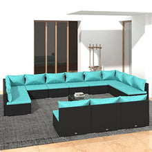 WEHUOSIF Garden Lounge Set Black Water Blue with Coffee Table