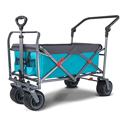Heavy Duty Wheelbarrow Large All-Terrain Garden Cart Beach Wagons with Big Wheels with Brake Foldable Wagon Cart Suitable for Any Terrain (Blue)
