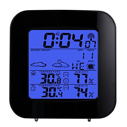 HBJWOV Barometer Indoor and Outdoor Hygrograph with Backlit Clock Electronic Weather Forecast Desk