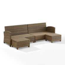 Outdoor Escape Brown Wicker Patio Sectional 4 Piece Set, Outdoor Couch with Gray Cushions, Two Loveseats and Ottomans for Porch, Balcony, or Garden