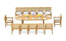 TeakFurnitureOutlet A-Grade Teak 13pc Dining 118" Oval Table 12 Devon Arm Chairs Set Outdoor Patio