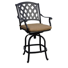 Darlee Ocean View 7 Pc Cast Aluminum Counter Height Fire Pit Dining Set w/ 60 Inch Round Signature Table in Antique Bronze/Sesame
