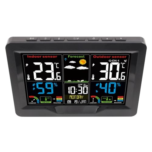 Color Screen Weather Clock, Indoor Comfort Sensing Alarm Forecast Station
