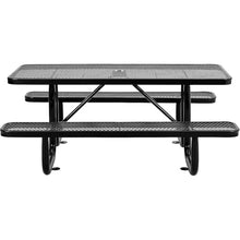 Global Industrial 6’L Rectangular Picnic Table, Expanded Metal, Black Thermoplastic Coating, Attached Benches, 1-1/2” Umbrella Pole Hole, Outdoor-Rated, 1000 lb Capacity, 72” x 30” Tabletop