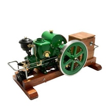 Horizontal Gasoline Internal Combustion Engine Model with Wooden Display Stand and Ignition System, Japanese Retro Industrial Mechanical Collectible -1100