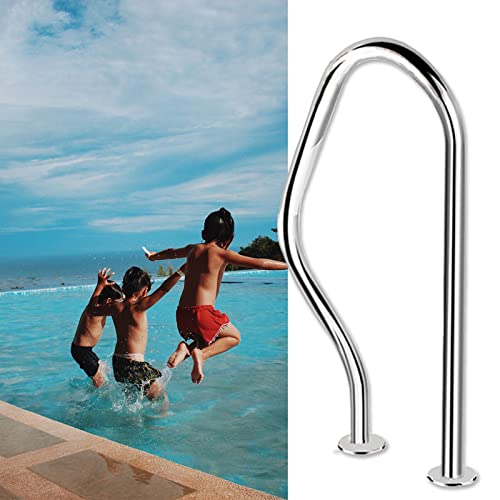 Pool Handrail 80 X 47 cm Stainless Steel Pool Handle, 3-Arch Spa Railing Grab Bar, Silver Pool Hand Rail for Swimming Pools Incline Positions Water Park Etc.