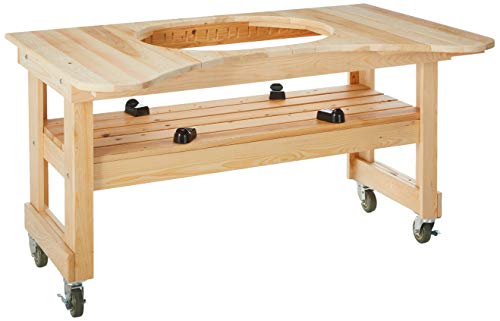 Primo 600 Cypress Wood Table for Primo Oval XL Grill, 4 Wheels
