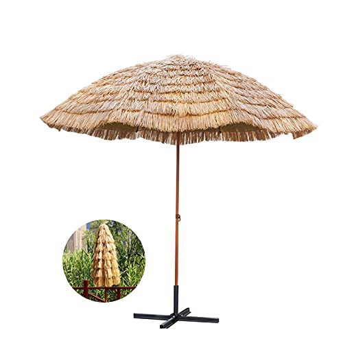 CHHD Garden Beach Umbrella, Round Shape Folding Thatch Umbrella Hawaiian Thatched Parasol with Tilt Function for Outdoor, Patio, Swimming Pool, 2 Sizes (Size : 2.4m)