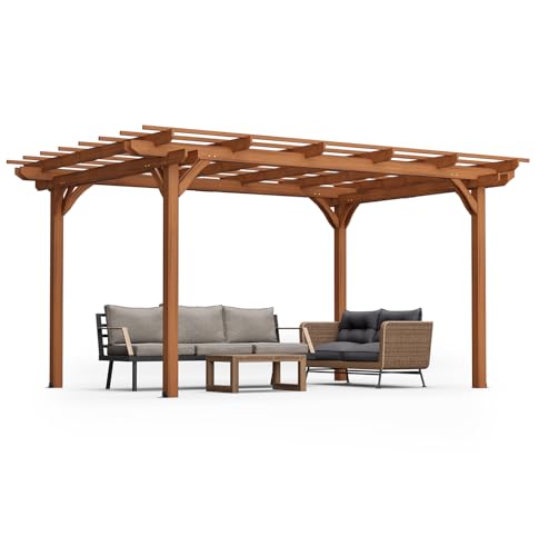 12' x 10' Outdoor Wooden Pergola - Fir Wood Grape Trellis for Garden, Patio & Backyard,Rustic Climbing Plant Support with Stakes Kit (144"x120")