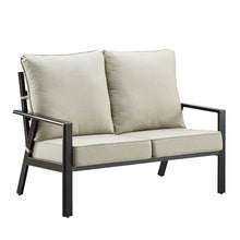 Oakland Living Black Aluminum Patio Deep Seating Outdoor Two Seater Loveseat with Light Grey Cushions