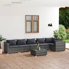 Heofavd 7 Piece Grey PE Rattan Garden Lounge Set Modular Outdoor Sectional Patio Furniture Conversation Set 24.8 x 23.6 x 11.8 in for Balcony Backyard Terrace