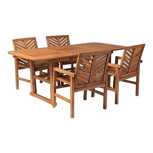 Walker Edison 5-Piece Outdoor Wood Chevron Patio Dining Set Brown