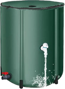 Collapsible Rain Barrel 100-Gallon, Portable PVC Rainwater Collection Tank with Spigots and Overflow Kit, Foldable Water Storage Container for Garden, Lawn and Outdoor Use