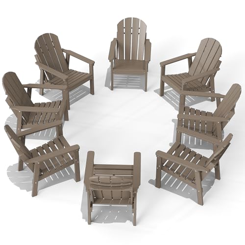 FOLAWO Adirondack Chair Set of 8, HDPE Outdoor Fire Pit Chairs, Brown