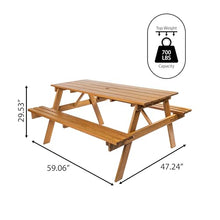 JONATHAN Y Shoreham Eucalyptus Wood Outdoor Picnic Table, 59", Teak Brown