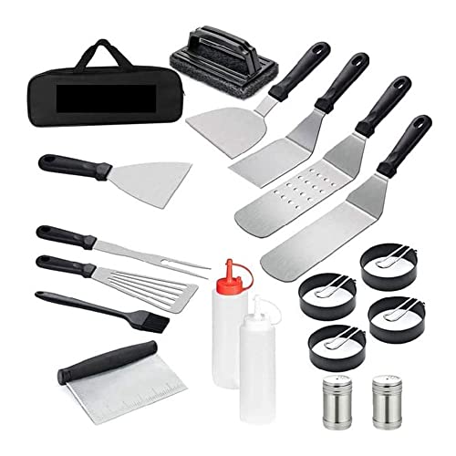 Feilx 19 Pcs Flat Top Grill Accessories, Griddle Accessories Kit with Griddle Spatula, Scraper and Egg Rings, Stainless Steel Griddle Tools Set for Outdoor BBQ and Camping